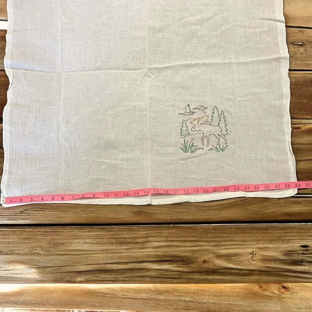 Lot Of‎ 2 Hand Embrodered Cheese Cloth Towels With Deer & Geese Scene